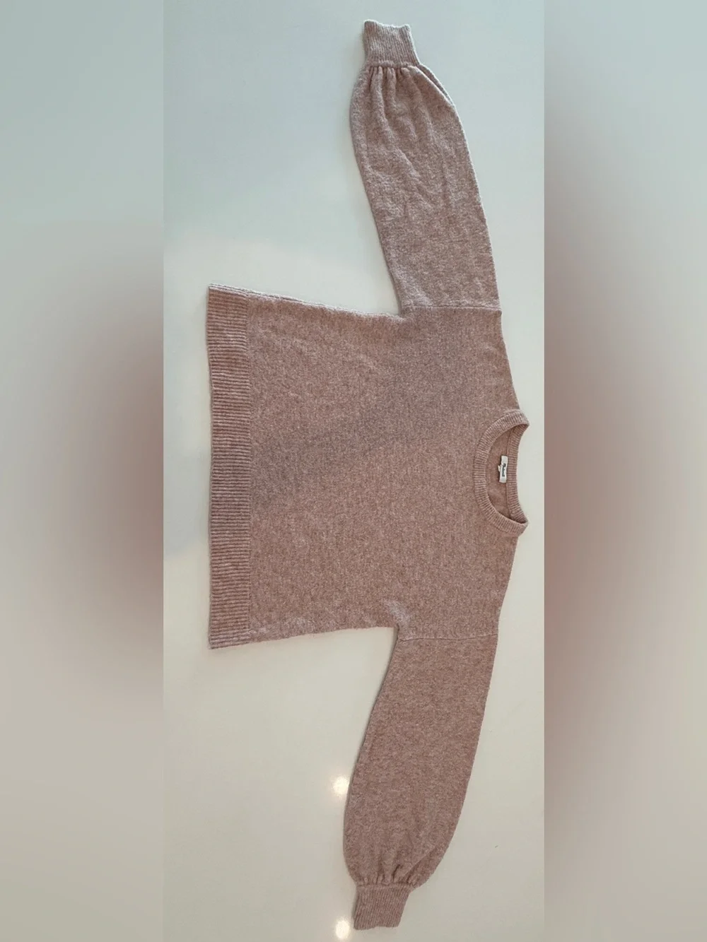 Madewell Puff-Sleeve Crewneck Sweater in Dusty Rose